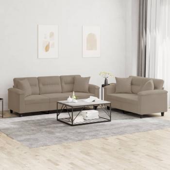 ARDEBO.de - 2-tlg. Sofagarnitur mit Kissen Taupe Mikrofasergewebe