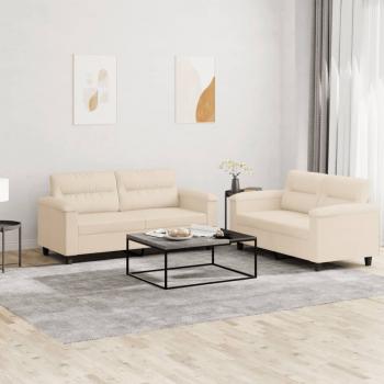 ARDEBO.de - 2-tlg. Sofagarnitur mit Kissen Beige Mikrofasergewebe