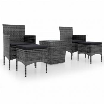 5-tlg. Garten-Bistro-Set Poly Rattan und Hartglas Grau 