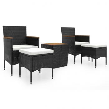 5-tlg. Garten-Bistro-Set Poly Rattan Massivholz Akazie Schwarz