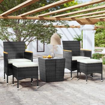 ARDEBO.de - 5-tlg. Garten-Bistro-Set Poly Rattan und Hartglas Schwarz 