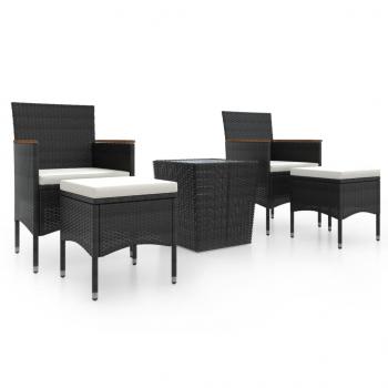 5-tlg. Garten-Bistro-Set Poly Rattan und Hartglas Schwarz 