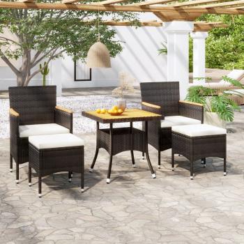 ARDEBO.de - 5-tlg. Garten-Essgruppe Poly Rattan & Massivholz Akazie Schwarz