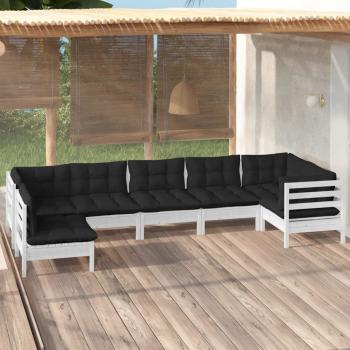 ARDEBO.de - 7-tlg. Garten-Lounge-Set mit Kissen Weiß Kiefernholz