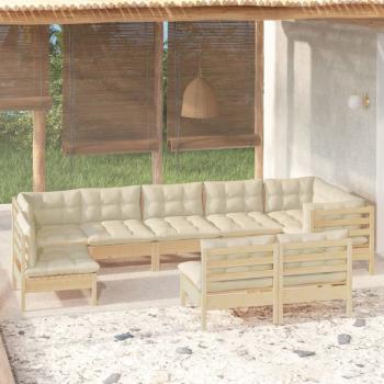 ARDEBO.de - 9-tlg. Garten-Lounge-Set mit Creme Kissen Massivholz Kiefer