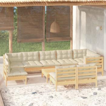 ARDEBO.de - 10-tlg. Garten-Lounge-Set mit Creme Kissen Massivholz Kiefer