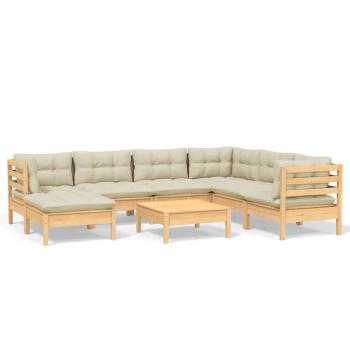 8-tlg. Garten-Lounge-Set mit Creme Kissen Massivholz Kiefer