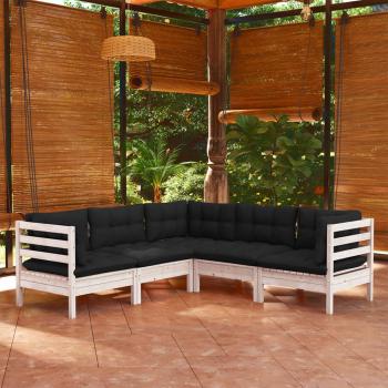 ARDEBO.de - 5-tlg. Garten-Lounge-Set mit Kissen Weiß Kiefer Massivholz