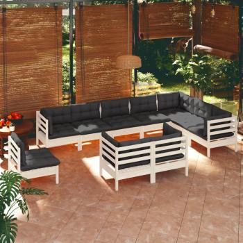 ARDEBO.de - 10-tlg. Garten-Lounge-Set mit Kissen Weiß Kiefer Massivholz