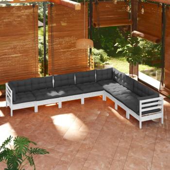 ARDEBO.de - 8-tlg. Garten-Lounge-Set mit Kissen Weiß Kiefer Massivholz