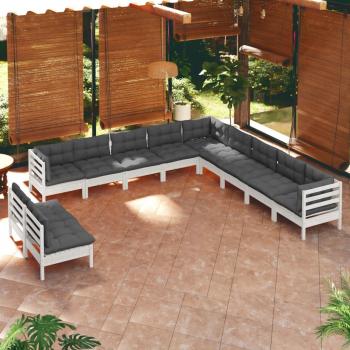 ARDEBO.de - 11-tlg. Garten-Lounge-Set mit Kissen Weiß Massivholz Kiefer