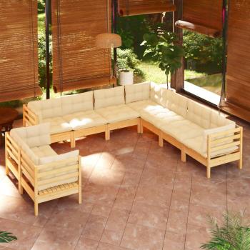 ARDEBO.de - 9-tlg. Garten-Lounge-Set mit Creme Kissen Massivholz Kiefer