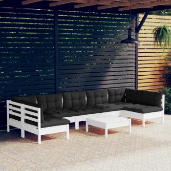 ARDEBO.de - 8-tlg. Garten-Lounge-Set mit Kissen Weiß Kiefer Massivholz