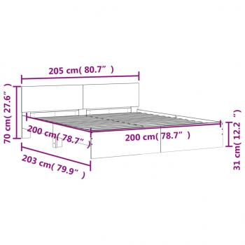 Bettgestell mit Kopfteil Sonoma-Eiche 200x200 cm