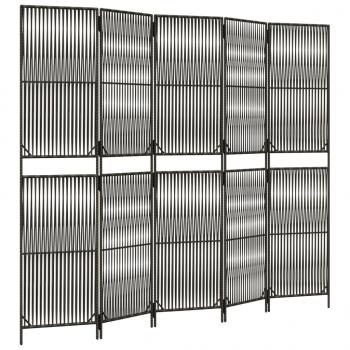 Paravent 5-tlg. Grau Poly Rattan