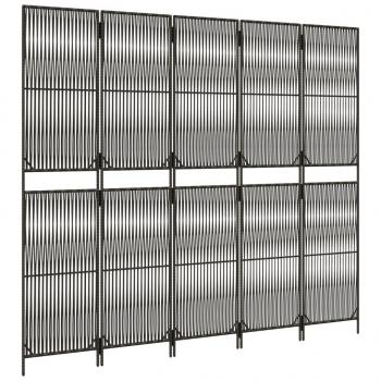 Paravent 5-tlg. Grau Poly Rattan