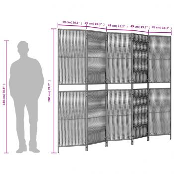 Paravent 5-tlg. Grau Poly Rattan