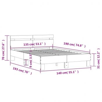 Bettgestell mit Kopfteil Sonoma-Eiche 135x190 cm Holzwerkstoff