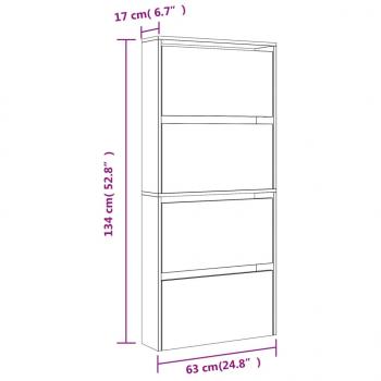 Schuhschrank mit Spiegel 4 Fächer Schwarz 63x17x134 cm