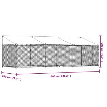 Hundezwinger mit Dach und Tür Grau 6x2x2 m Verzinkter Stahl