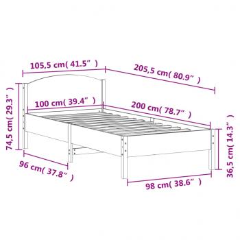 Massivholzbett ohne Matratze Weiß 100x200 cm Kiefernholz