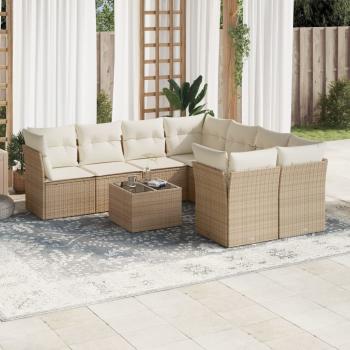 ARDEBO.de - 9-tlg. Garten-Sofagarnitur mit Kissen Beige Poly Rattan