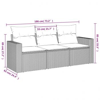 3-tlg. Garten-Sofagarnitur mit Kissen Beige Poly Rattan