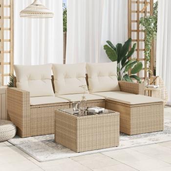 ARDEBO.de - 5-tlg. Garten-Sofagarnitur mit Kissen Beige Poly Rattan