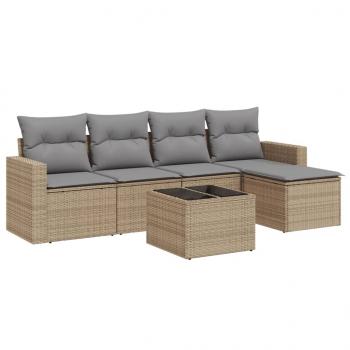 6-tlg. Garten-Sofagarnitur mit Kissen Beige Poly Rattan