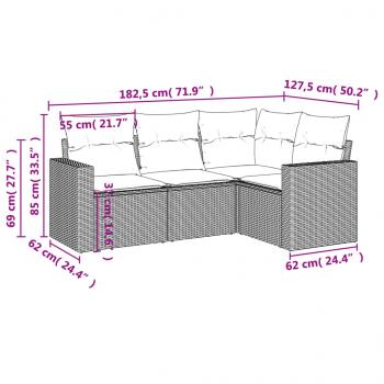 4-tlg. Garten-Sofagarnitur mit Kissen Schwarz Poly Rattan