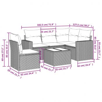 6-tlg. Garten-Sofagarnitur mit Kissen Grau Poly Rattan