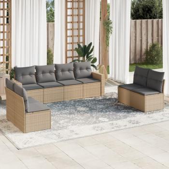 ARDEBO.de - 8-tlg. Garten-Sofagarnitur mit Kissen Beige Poly Rattan