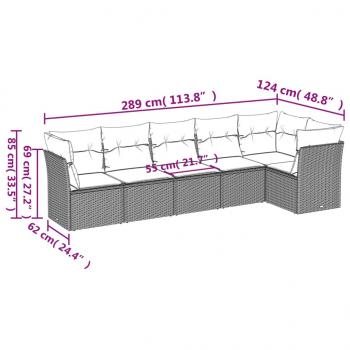 6-tlg. Garten-Sofagarnitur mit Kissen Braun Poly Rattan