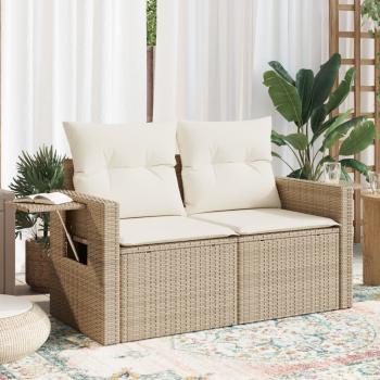 ARDEBO.de - Gartensofa mit Kissen 2-Sitzer Beige Poly Rattan