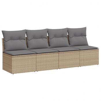 Gartensofa mit Kissen 4-Sitzer Beige Poly Rattan