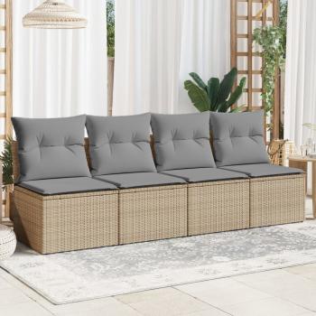 Gartensofa mit Kissen 4-Sitzer Beige Poly Rattan