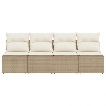 Gartensofa mit Kissen 4-Sitzer Beige Poly Rattan