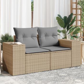 ARDEBO.de - Gartensofa mit Kissen 2-Sitzer Beige Poly Rattan