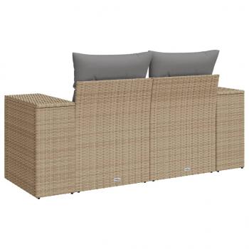 Gartensofa mit Kissen 2-Sitzer Beige Poly Rattan