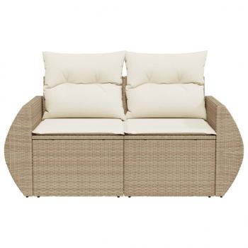 Gartensofa mit Kissen 2-Sitzer Beige Poly Rattan