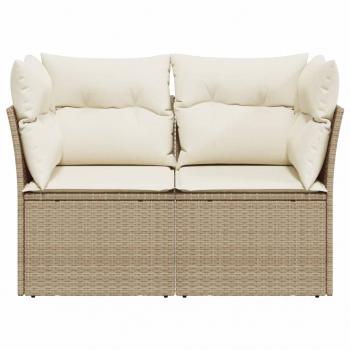 Gartensofa mit Kissen 2-Sitzer Beige Poly Rattan