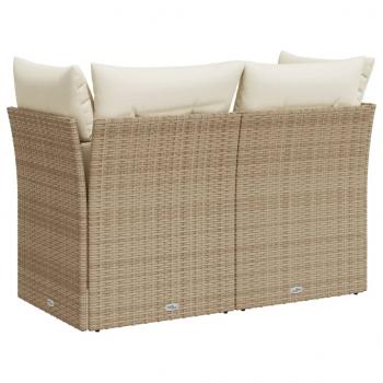 Gartensofa mit Kissen 2-Sitzer Beige Poly Rattan