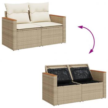 Gartensofa mit Kissen 2-Sitzer Beige Poly Rattan