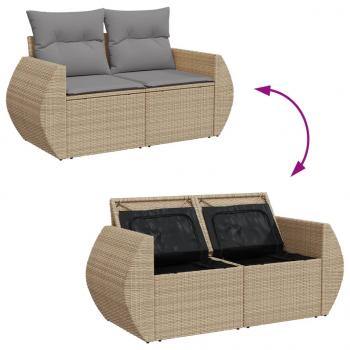 Gartensofa mit Kissen 2-Sitzer Beige Poly Rattan