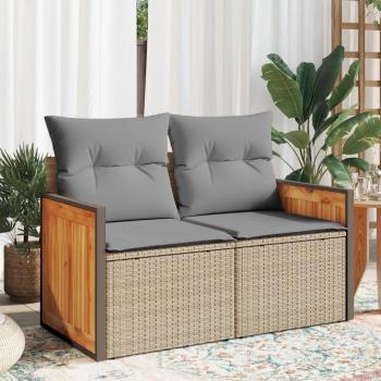 ARDEBO.de - Gartensofa mit Kissen 2-Sitzer Beige Poly Rattan