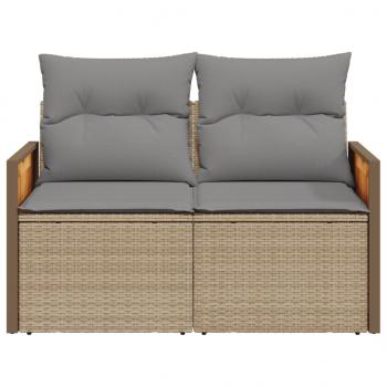 Gartensofa mit Kissen 2-Sitzer Beige Poly Rattan