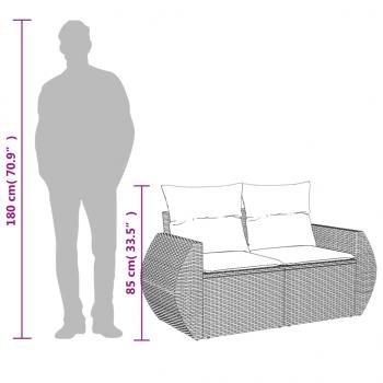 Gartensofa 2-Sitzer mit Kissen Grau Poly Rattan