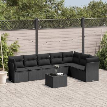 ARDEBO.de - 8-tlg. Garten-Sofagarnitur mit Kissen Schwarz Poly Rattan