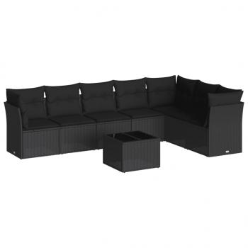 8-tlg. Garten-Sofagarnitur mit Kissen Schwarz Poly Rattan