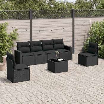 ARDEBO.de - 7-tlg. Garten-Sofagarnitur mit Kissen Schwarz Poly Rattan